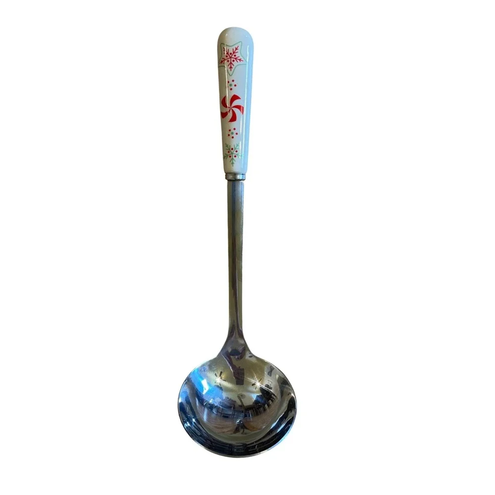 Temp-tations Peppermint Snowflake Ceramic Handle Stainless Soup Ladle Seasonal